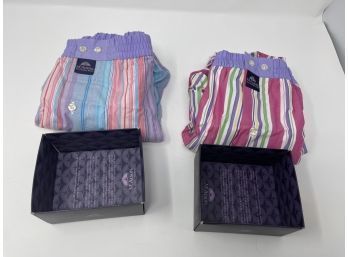 #12 $100 MENS LOT OF 2 MCALSON BRAND NEW W/ TAGS MADE IN ITALY MULTICOLOR STRIPES COTTON BOXER SHORTS SIZE XL
