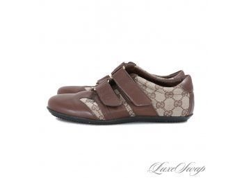 MOST WANTED AUTHENTIC GUCCI MADE IN ITALY WOMENS BROWN MONOGRAM CANVAS AND LEATHER VELCRO SNEAKERS 7