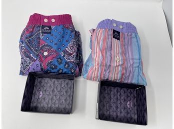 #9 $100 BRAND NEW WITH TAGS MADE IN ITALY LOT OF 2 MCALSON MULTICOLOR PAISLEY & STRIPE BOXER SHORTS SIZE XL