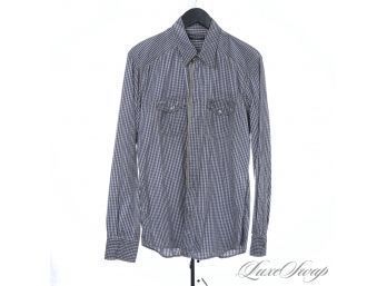 $400 MENS TOP TIER DOLCE & GABBANA MADE IN ITALY GREY AND BLUE GINGHAM PLAID BUTTON DOWN SHIRT 43