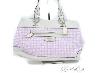#1 AWESOME AND TROPICAL COACH WHITE LEATHER AND PURPLE COATED CANVAS ALLOVER CC MONOGRAM LARGE 18' BAG