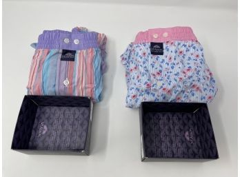 #8 $100 BRAND NEW WITH TAGS MADE IN ITALY LOT OF 2 MCALSON FLORAL & MULTICOLOR STRIPE BOXER SHORTS SIZE L/XL