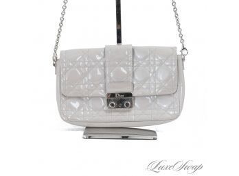 THE STAR OF THE SHOW! AUTHENTIC CHRISTIAN DIOR 02-LU-195 PUTTY PATENT LEATHER CANNAGE NEW POUCH FLAP BAG