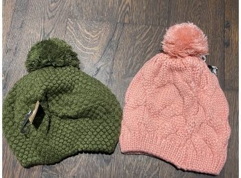 Lot X 2 New With Tags Knit Winter Hats Mauve And Olive Green