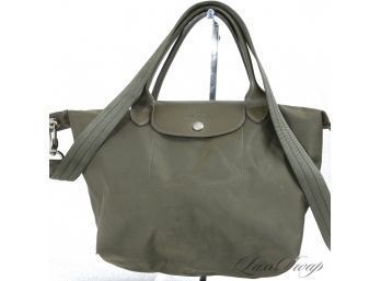 NEAR MINT AUTHENTIC LONGCHAMP PARIS MADE IN FRANCE OLIVE GREEN 'LE PLIAGE' COLLAPSIBLE MID SIZE BAG