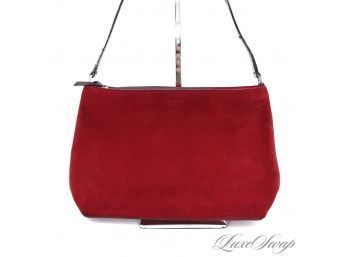 THE GOOD STUFF! MINT AND I MEAN POSSIBLY UNWORN KATE SPADE MADE IN ITALY CINNAMON RED SUEDE LARGE 13' HANDBAG