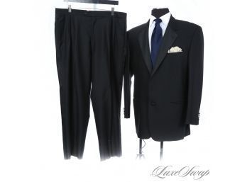 FORMAL SEASONS A'COMIN! MENS JOSEPH ABBOUD BLACK FULL RIG TUXEDO SUIT IN STRETCH WOOL AND GROSGRAIN LAPELS 42