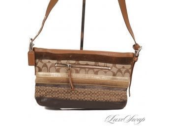 #17 THIS IS A SCARCE ONE! AUTHENTIC COACH MULTI MONOGRAM JACQUARD HORIZONTAL STRIPE SUEDE LEATHER TRIM BAG