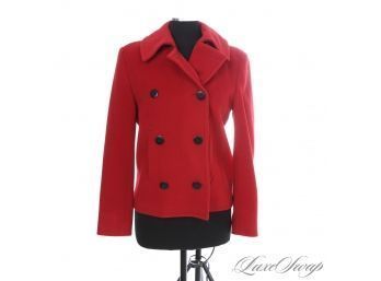 HOTHOUSE FLOWERS : RALPH LAUREN MADE IN USA CRIMSON RED FLANNEL DOUBLE BREASTED WINTER PEACOAT 6