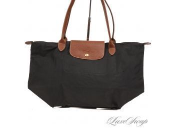 #30 AUTHENTIC LONGCHAMP MADE IN FRANCE LARGE SIZE BLACK 'LE PLIAGES'  MICROFIBER COLLAPSIBLE TOTE BAG