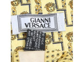 #6 ICONIC VINTAGE GIANNI VERSACE MADE IN ITALY MENS SILK TIE IN GOLD WITH BAROQUE VINES AND MEDUSA HEADS