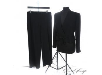 TALK ABOUT A POWER SUIT! MAXMARA MADE IN ITALY BLACK DRAPED CREPE COLLARLESS 2 PIECE PANT SUIT 12