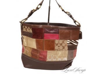 #6 INSTANTLY IDENTIFIABLE! AUTHENTIC COACH MULTI PRINT SUEDE LEATHER FUR AND CANVAS PATCHWORK BIG 15' BAG