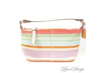 #35 ADORABLE! COACH MICRO MINI RAINBOW SUNSET STRIPE SATIN ZIP TOP NIGHT OUT ON THE TOWN CLUBBING BAG!