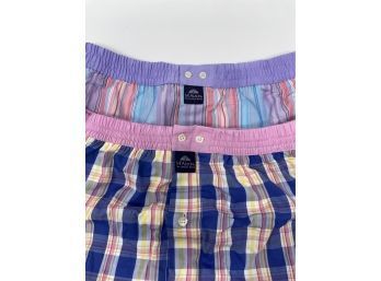 #9 BRAND NEW WITH TAGS MADE IN ITALY LOT OF 2 MCALSON MULTICOLOR STRIPE & CHECKERBOARD BOXER SHORTS SIZE XL