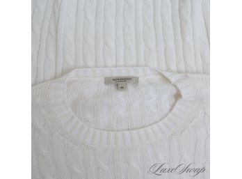 ABSOLUTELY DECADENT RECENT MENS BURBERRY MADE IN SCOTLAND 55 PERCENT CASHMERE IVORY CABLEKNIT SWEATER XL