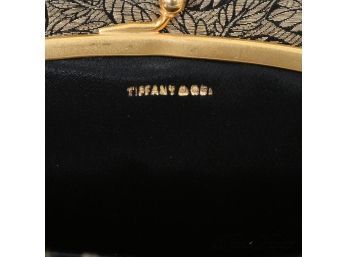 AN INCREDIBLY RARE VINTAGE 1930S 1940S TIFFANY & CO BLACK AND GOLD THREAD SOLID 14K GOLD HARDWARE BAG