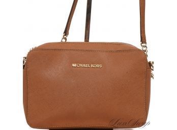 #25 EVERYDAY ESSENTIAL! MICHAEL KORS VICUNA BROWN SAFFIANO LEATHER CROSSBODY BAG