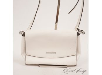 #41 A GORGEOUS MICHAEL KORS OPTIC WHITE MATTE FINISH LEATHER CROSSBODY CLUB DINNER OR VACATION BAG!