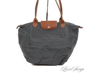 #31 AUTHENTIC LONGCHAMP MADE IN FRANCE LARGE SIZE BLUED GREY 'LE PLIAGES'  MICROFIBER COLLAPSIBLE TOTE BAG