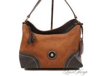 #11 AN INSANELY NICE AND CLEAN DOONEY AND BOURKE VICUNA NUBUCK AND CHOCOLATE GRAINED TRIM ZIP TOP BAG
