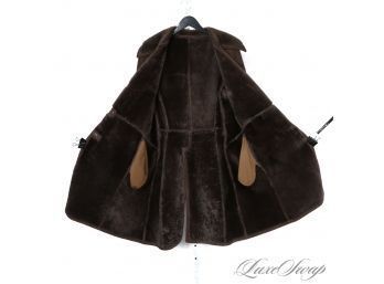 EXCEPTIONAL AND HEAVYWEIGHT BONWIT TELLER BROWN SUEDE FUR SHEARLING LONG COAT WOWWWW 14