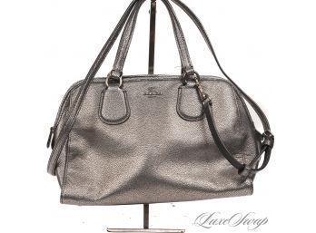 #10 A GORGEOUS COLOR FOR WINTER! AUTHENTIC COACH DARK TAHITIAN PEARL METALLIC LEATHER ZIP TOP BAG  STRAP