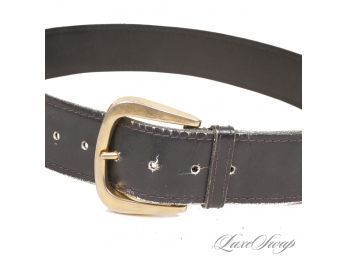 UNDERSTATED ELEGANCE : VINTAGE GUCCI MADE IN ITALY SIMPLE BLACK LEATHER GOLD BUCKLE WOMENS WAIST BELT 90 / 36
