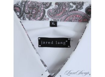 ITS IN THE DETAILS : MODERN AND FRESH MENS JARED LANG WHITE DRESS SHIRT WITH PAISLEY TRIM AND FLIP CUFF XL