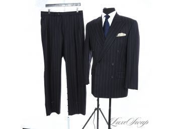 YOU WILL GET NOTICED! MENS RALPH LAUREN NAVY BLUE WINTER FLANNEL PINSTRIPE DOUBLE BREASTED FULL SUIT 40