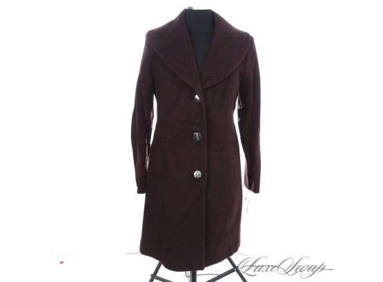 BRAND NEW WITH TAGS AND SUPER RECENT ANN KLEIN CASHMERE BLEND MERLOT FLANNEL LONG TOP COAT 6