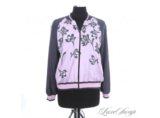 SUPER RECENT AND GORGEOUS NEAR MINT ST. JOHN 95 PERCENT SILK CHARCOAL AND LILAC FLORAL BLOUSON JACKET M