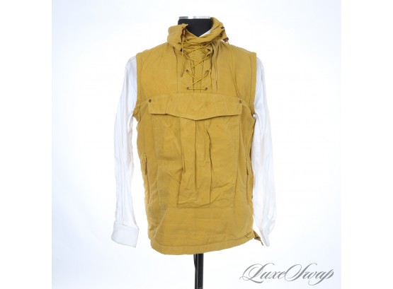ALPS AND METERS MENS WAXED COTTON MUSTARD BLONDE PIRATE LACED SELF MASKING ANORAK CARGO VEST M