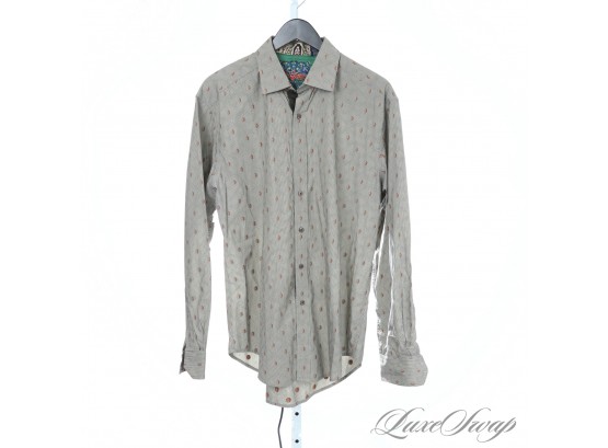 CLUB KILLER! MENS ROBERT GRAHAM GREEN STATIC WAVE DIAMOND AND EMBROIDERED FLORET BUTTON DOWN SHIRT L