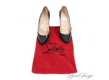 THE ONE EVERYONE WANTS! AUTHENTIC CHRISTIAN LOUBOUTIN BLACK PATENT LEATHER STILETTO PUMPS SHOES 38.5