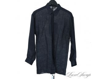 MENS VERSUS GIANNI VERSACE NAVY BLUE SHEER SELF CUBED BUTTON DOWN CLUB SHIRT MADE IN ITALY 50 (EU)