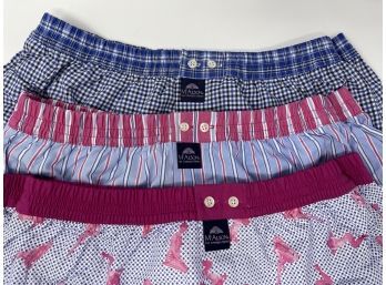 #13 BRAND NEW WITH TAGS MADE IN ITALY LOT OF 3 MCALSON GRID, LADY, & MULTISTRIPE BOXER SHORTS SIZE XL