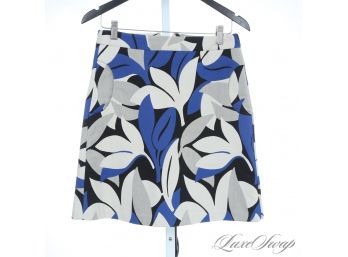 LOVE THIS! J. MCLAUGHLIN ROYAL BLUE BLACK AND WHITE LEAF PRINT SKIRT WITH POCKETS! 2