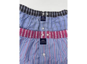RLST#1 BRAND NEW WITH TAGS MADE IN ITALY LOT OF 2 MCALSON CHECKERBOARD & MULTISTRIPE BOXER SHORTS SIZE M