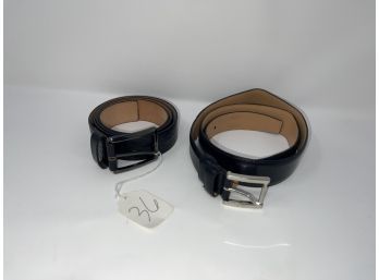 MENS LOT OF 2 NWOT BLACK LEATHER & CROCODILE EMBOSSED LEATHER MADE IN ITALY BRASS BUCKLE BELTS SIZE 36