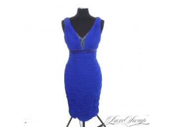 BRAND NEW WITHOUT TAGS MOSHITA EVENING INTENSE SAPPHIRE BLUE CRYSTAL TRIM RUCHED DRESS 8