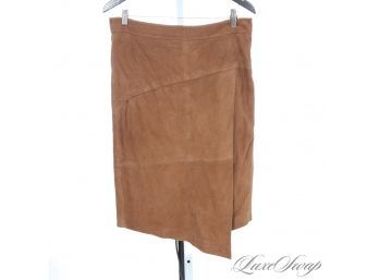 THIS WITH SOME BOOTS, WOW! BROOKS BROTHERS $350 SNUFF TOBACCO SUEDE ASYMMETRICAL HEM SKIRT 12