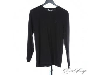 MINIMALIST ELEGANCE : MENS VERSACE COLLECTION BLACK LONG SLEEVE TEE SHIRT WITH MEDUSA EMBROIDERY L