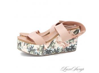 BASICALLY NEW 2X WORN PEDRO GARCIA MADE IN SPAIN FLORAL PRINTED WEDGE PLATFORM SUEDE STRAPPY SHOES 37