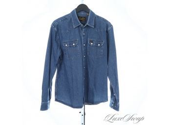 THESE ARE THE BEST! RECENT MENS HOWLER BROTHERS DARK DENIM SAWTOOTH PEARL SNAP BUTTON WESTERN SHIRT