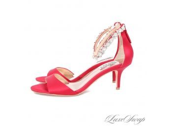 OH MY GOOOODNESSS! BRAND NEW WITHOUT BOX BADGLEY MISCHKA LIPSTICK RED SATIN CRYSTAL ANKLE STRAP SHOES 7.5