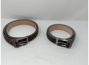 MENS LOT OF 2 BRAND NEW BROWN EMBOSSED LIZARD SKIN TURQUOSE-LINED MADE IN ITALY BRASS BUCKLE BELTS