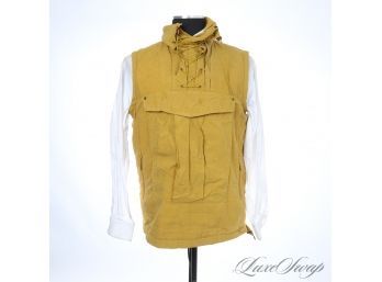 ALPS AND METERS MENS WAXED COTTON MUSTARD BLONDE PIRATE LACED SELF MASKING ANORAK CARGO VEST M