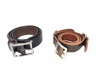 LOT OF 2 BRAND NEW MENS MULTI BUCKLE BROWN LEATHER & BLACK PEBBLED LEATHER MADE IN ITALY BELTS SIZE 30