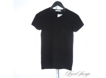 MODERN AND MINIMALIST MENS VERSACE COLLECTION BLACK SOLID V-NECK TEE SHIRT S